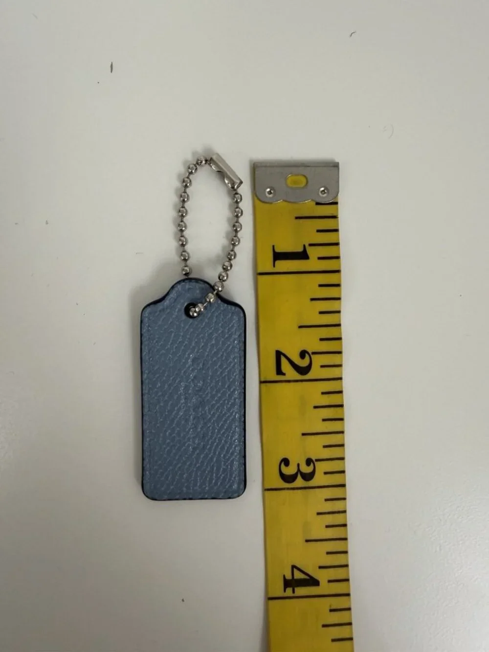 COACH Hang Tag Fob Bag Charm Ice Blue Black Leather, Silver Ball Chain